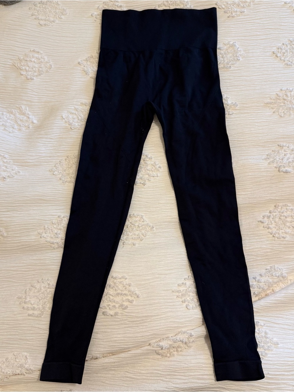 High-Rise Black Ribbed Waist Leggings for Women